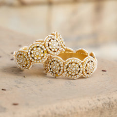 MDB363- White Colour Gold Plated Jadau Kundan Thappa Bangle