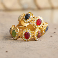 MDB355- Multi Colour Gold Plated Jadau Kundan Thappa Bangle