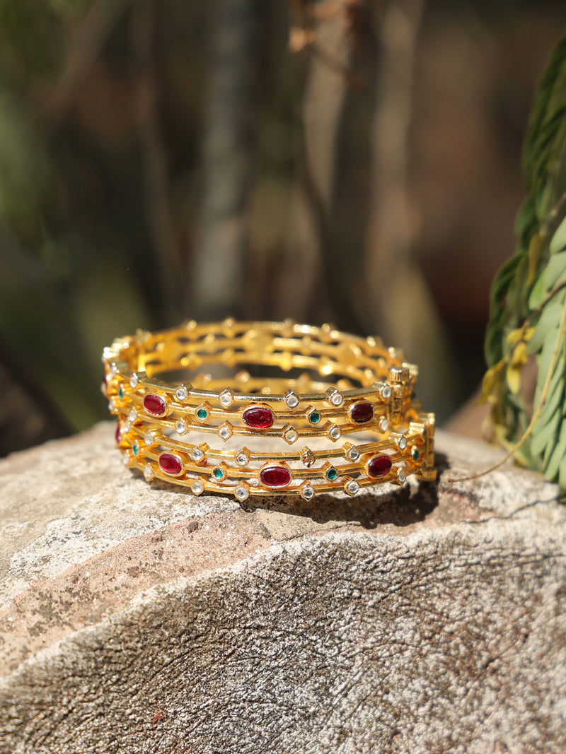 Multi Colour Gold Plated Jadau Kundan Bangle