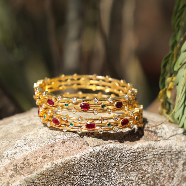 MDB364- Multi Colour Gold Plated Jadau Kundan Bangle