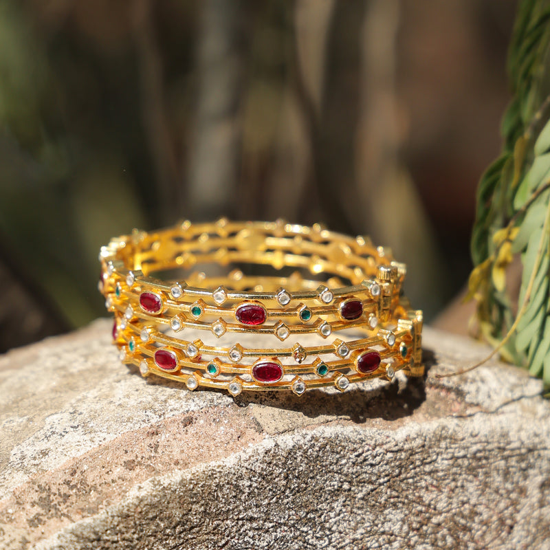 MDB364- Multi Colour Gold Plated Jadau Kundan Bangle