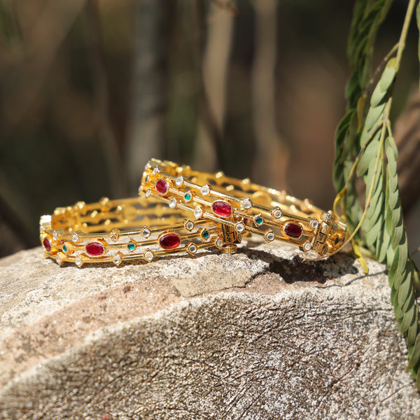 MDB364- Multi Colour Gold Plated Jadau Kundan Bangle