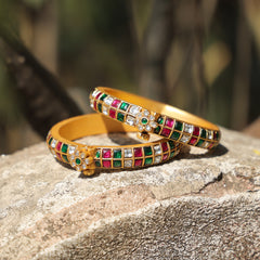 MDB242- White Colour Gold Plated Mother of Pearl Temple Bangle