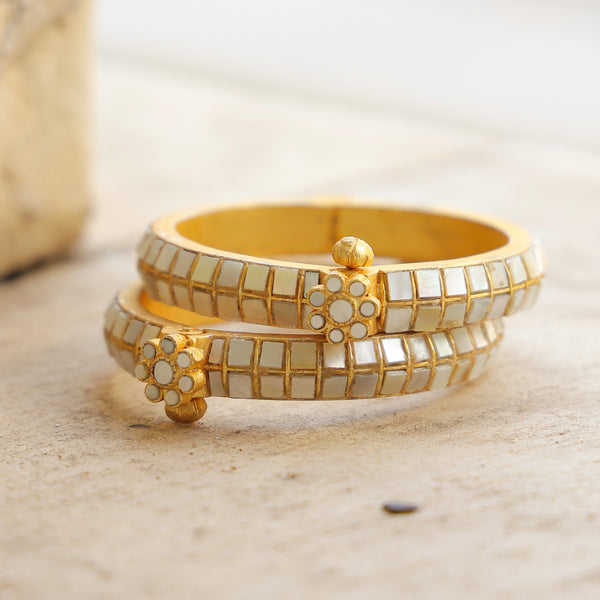 MDB242- Multi Colour Gold Plated Jadau Kundan Temple Bangle
