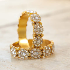 MDB357- White Colour Gold Plated Jadau Kundan Thappa Bangle