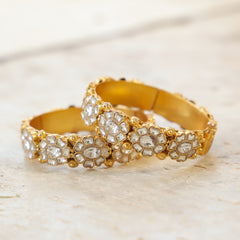 MDB357- White Colour Gold Plated Jadau Kundan Thappa Bangle
