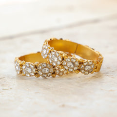 MDB357- White Colour Gold Plated Jadau Kundan Thappa Bangle