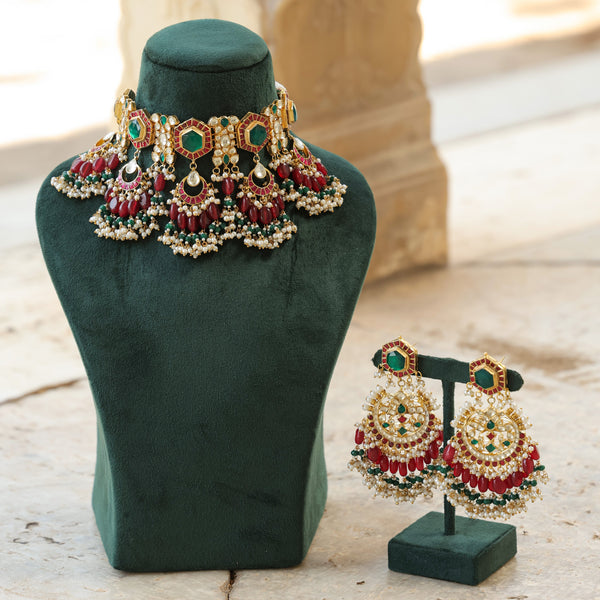 MDN339- Multi Colour Gold Plated Jadau Kundan Choker Set