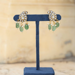 MDN189- White and Mint Colour Gold Plated Jadau Kundan Temple Necklace Set