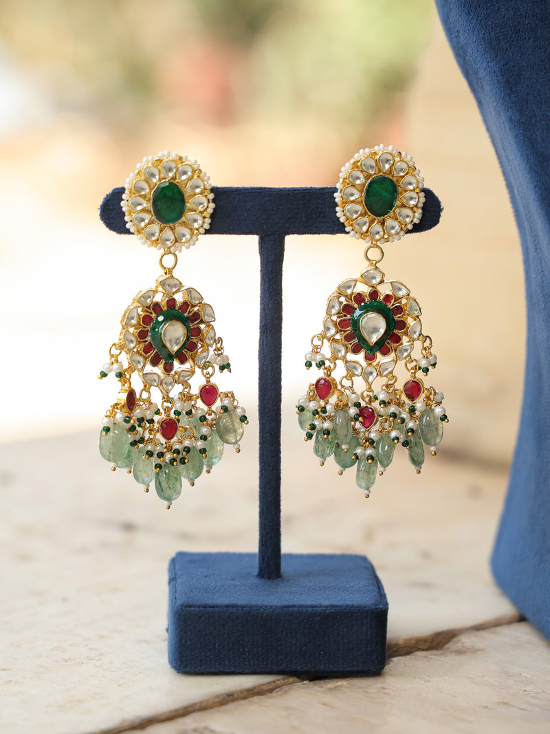 Multi Colour Gold Plated Jadau Kundan Necklace Set