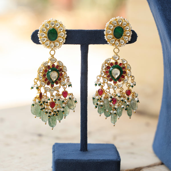 MDN340- Multi Colour Gold Plated Jadau Kundan Necklace Set