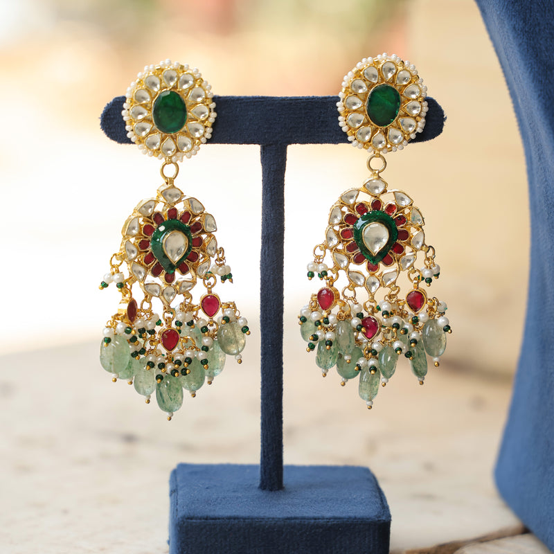 MDN340- Multi Colour Gold Plated Jadau Kundan Necklace Set