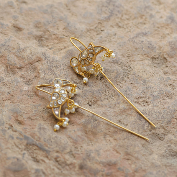 MDE322- Multi Colour Gold Plated Jadau Kundan Temple Bird Motif Earrings
