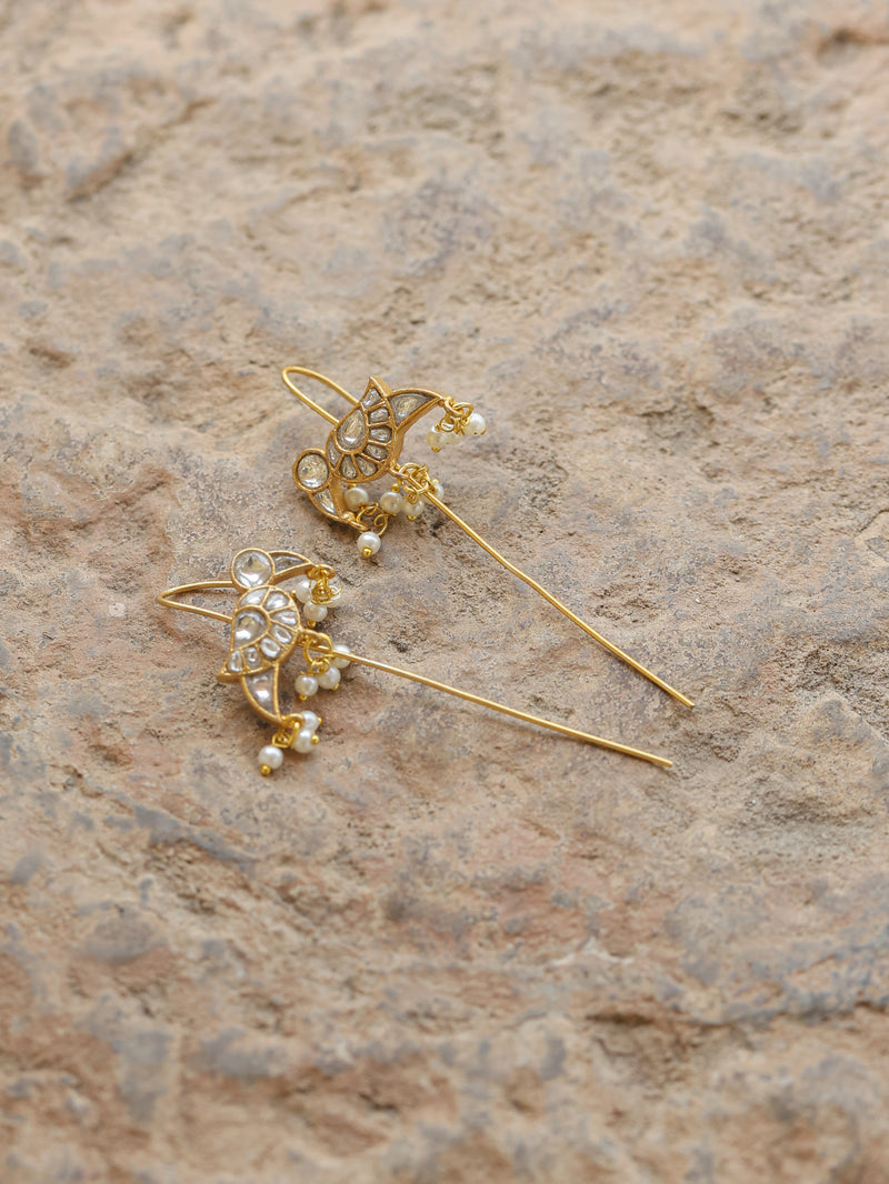 Multi Colour Gold Plated Jadau Kundan Temple Bird Motif Earrings