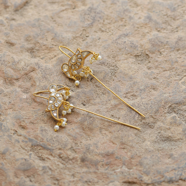 MDE322- Multi Colour Gold Plated Jadau Kundan Temple Bird Motif Earrings