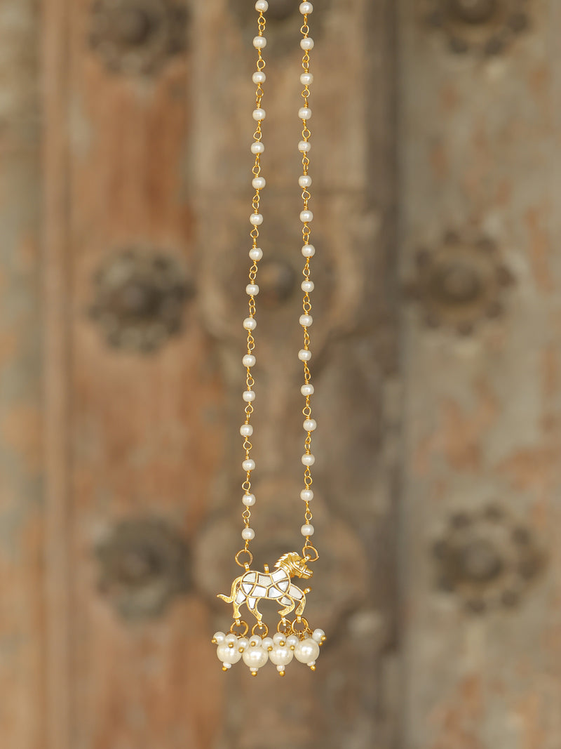 White Colour Gold Plated Mother of Pearl Horse Motif Pendant