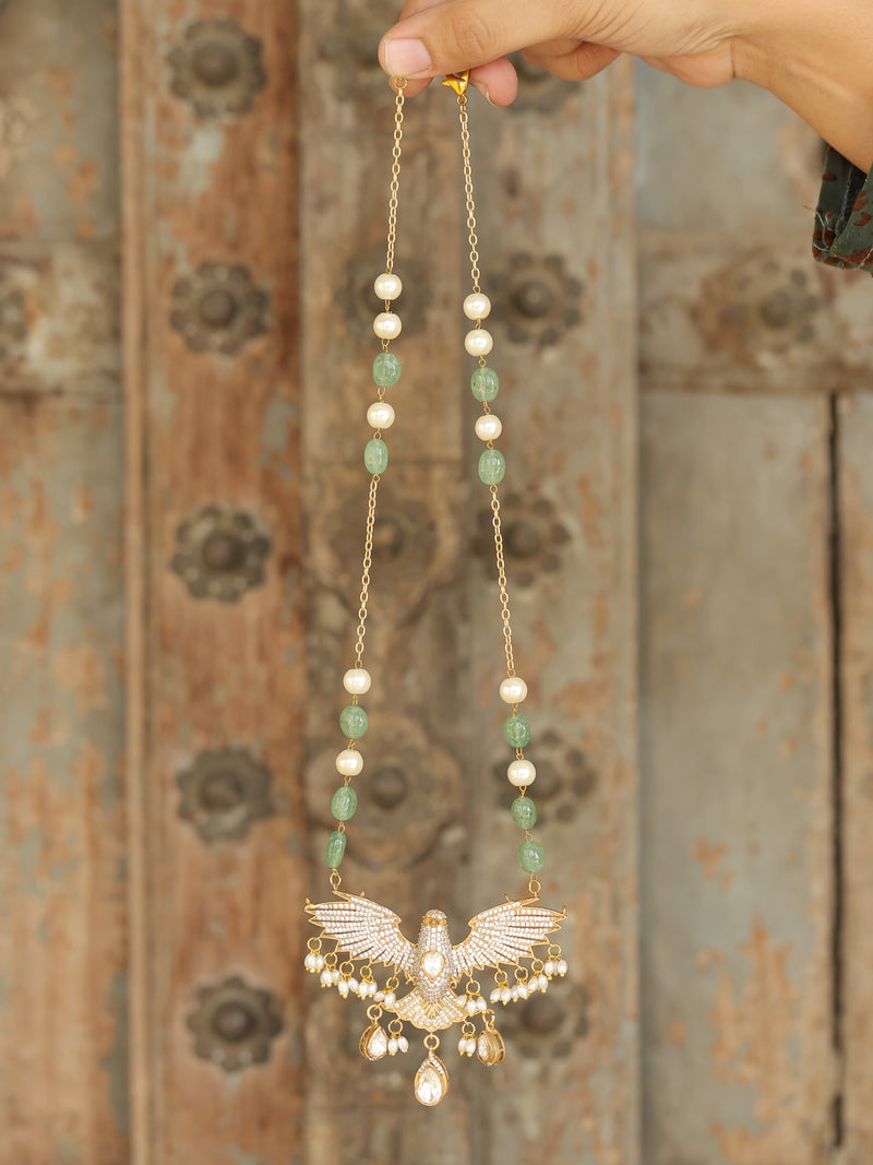 White Colour Silver Plated Faux Diamond Eagle Pendant