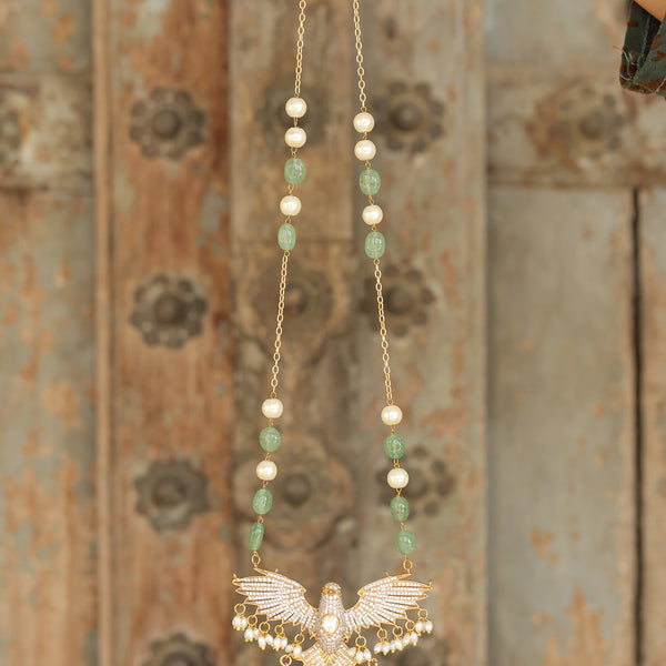 MDN238- White Colour Silver Plated Faux Diamond Eagle Pendant