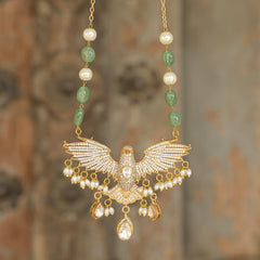 MDN238- White Colour Silver Plated Faux Diamond Eagle Pendant