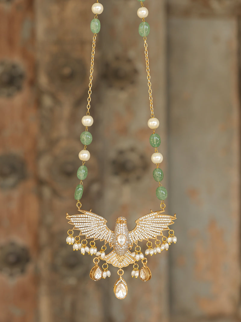 White Colour Silver Plated Faux Diamond Eagle Pendant