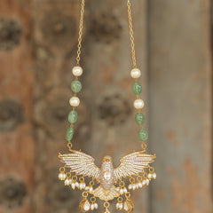 MDN238- White Colour Silver Plated Faux Diamond Eagle Pendant