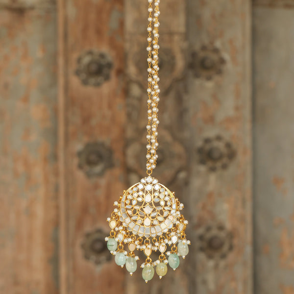 MDN147- White and Mint Colour Gold Plated Mother of Pearl Pendant