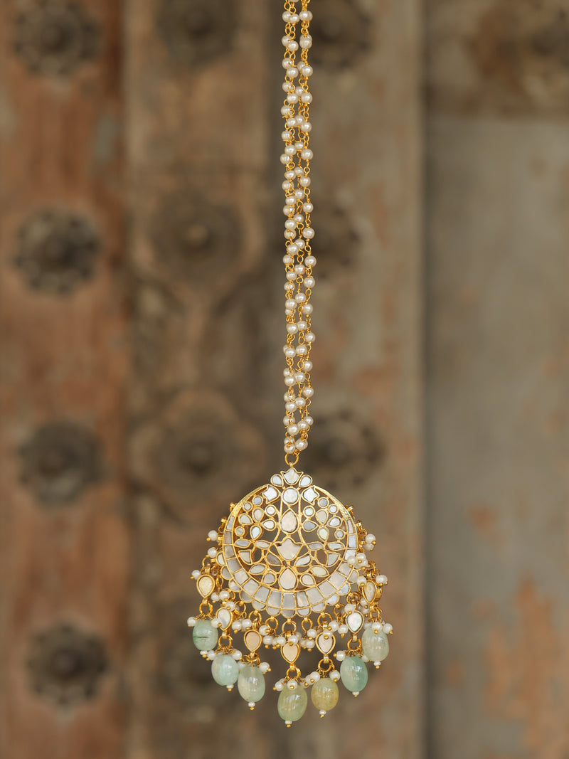 White and Mint Colour Gold Plated Mother of Pearl Pendant