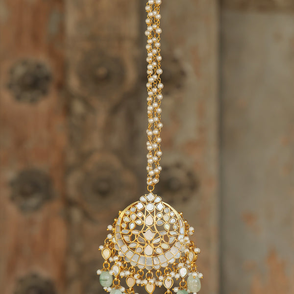 MDN147- White and Mint Colour Gold Plated Mother of Pearl Pendant