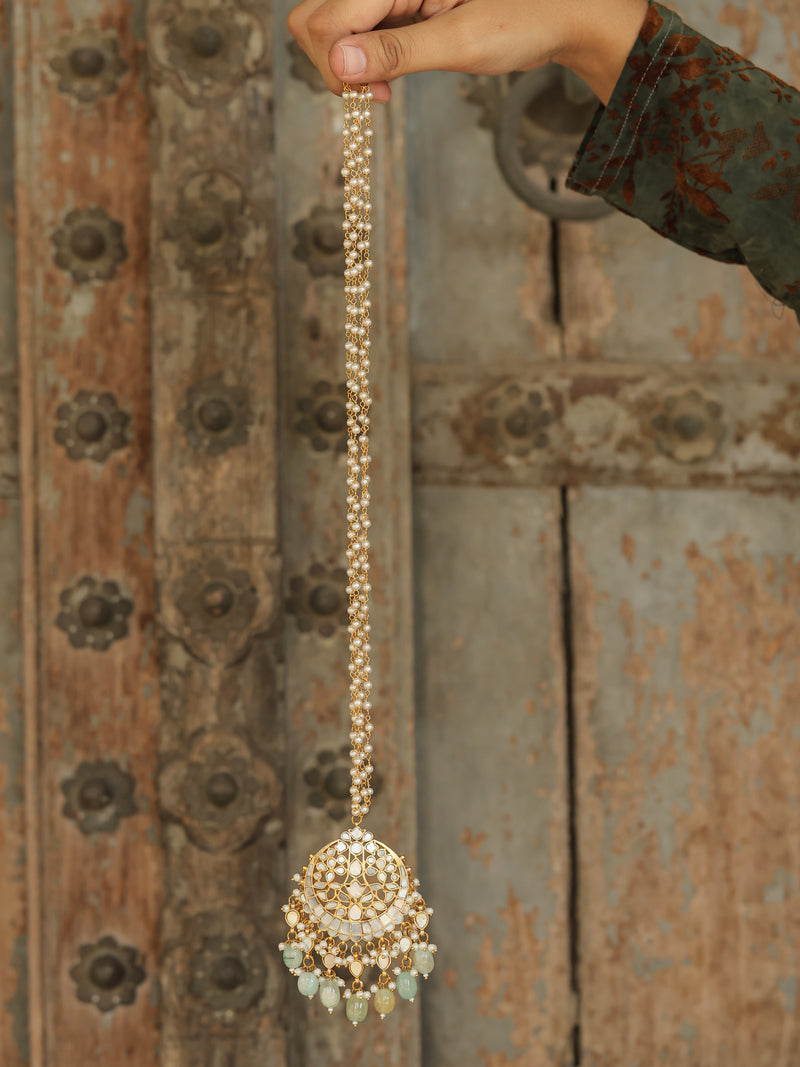 White and Mint Colour Gold Plated Mother of Pearl Pendant