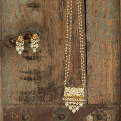 MDN342- White Colour Gold Plated Mother of Pearl Pendant Set
