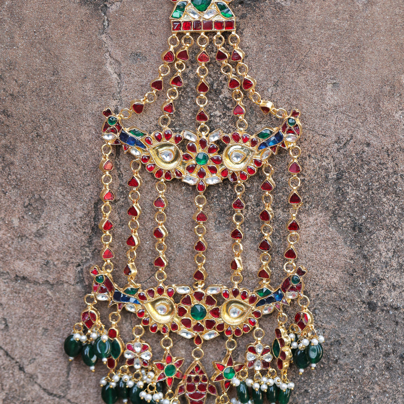 MDH345- Multi Colour Gold Plated Jadau Kundan Passa