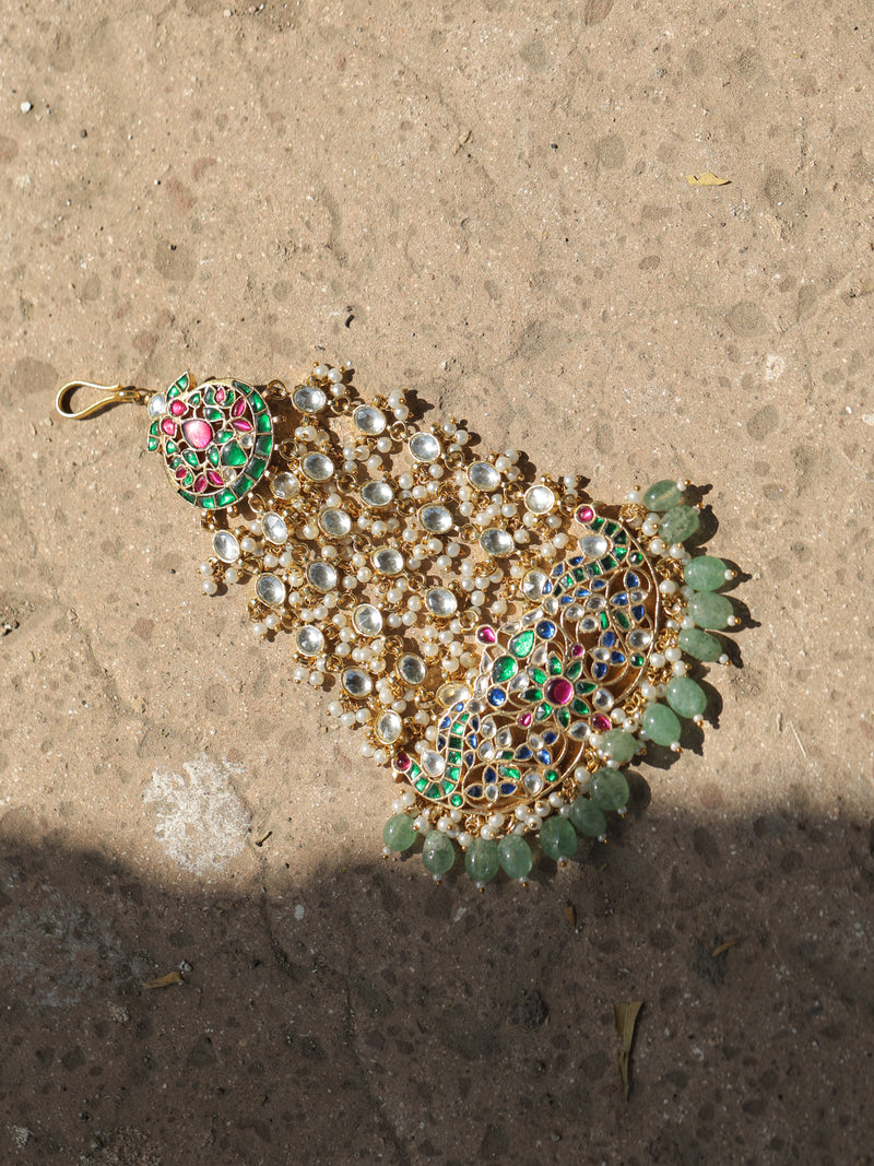 Multi Colour Gold Plated Jadau Kundan Passa