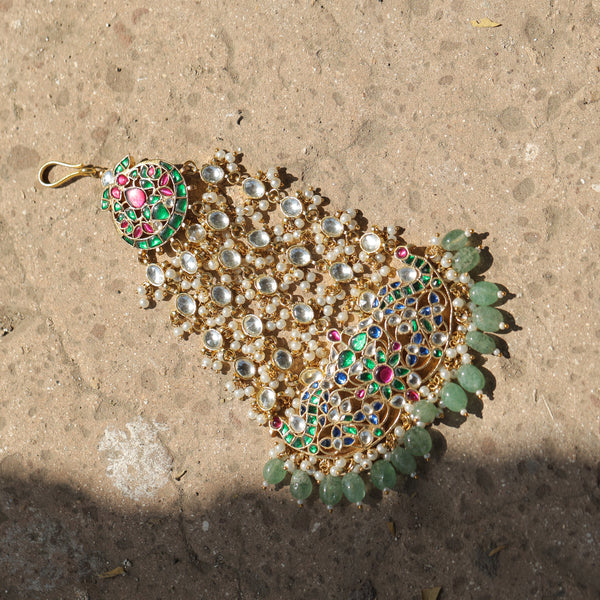 MDH346- Multi Colour Gold Plated Jadau Kundan Passa