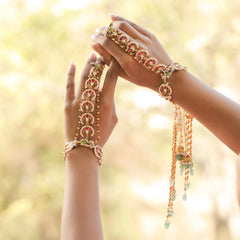 MDHP399- Multi Colour Gold Plated Jadau Kundan Hathphool