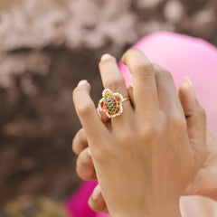 MDR133- Multi Colour Gold Plated Jadau Kundan Turtle Motif Ring