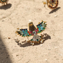 MDR225- Multi Colour Gold Plated Jadau Kundan Eagle Motif Ring