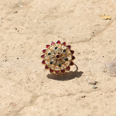 MDR377- Multi Colour Gold Plated Jadau Kundan Ring