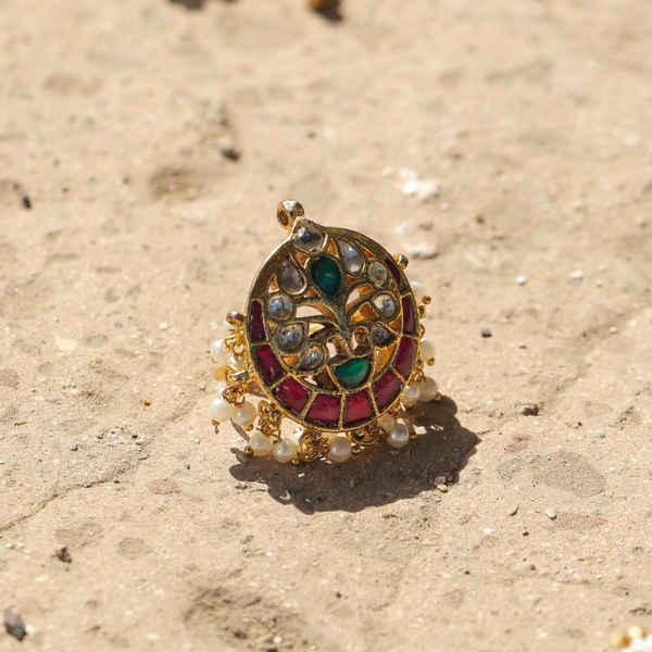 MDR378- Multi Colour Gold Plated Jadau Kundan Ring
