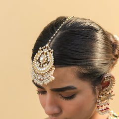 MDT418- White Colour Gold Plated Jadau Kundan Tika