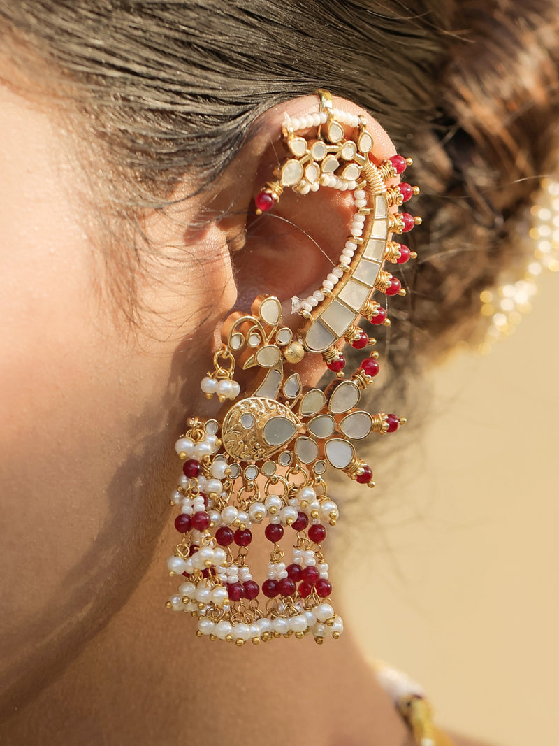Multi Colour Gold Plated Jadau Kundan Earcuffs