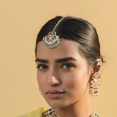 MDT419- White Colour Gold Plated Jadau Kundan Maang Tika