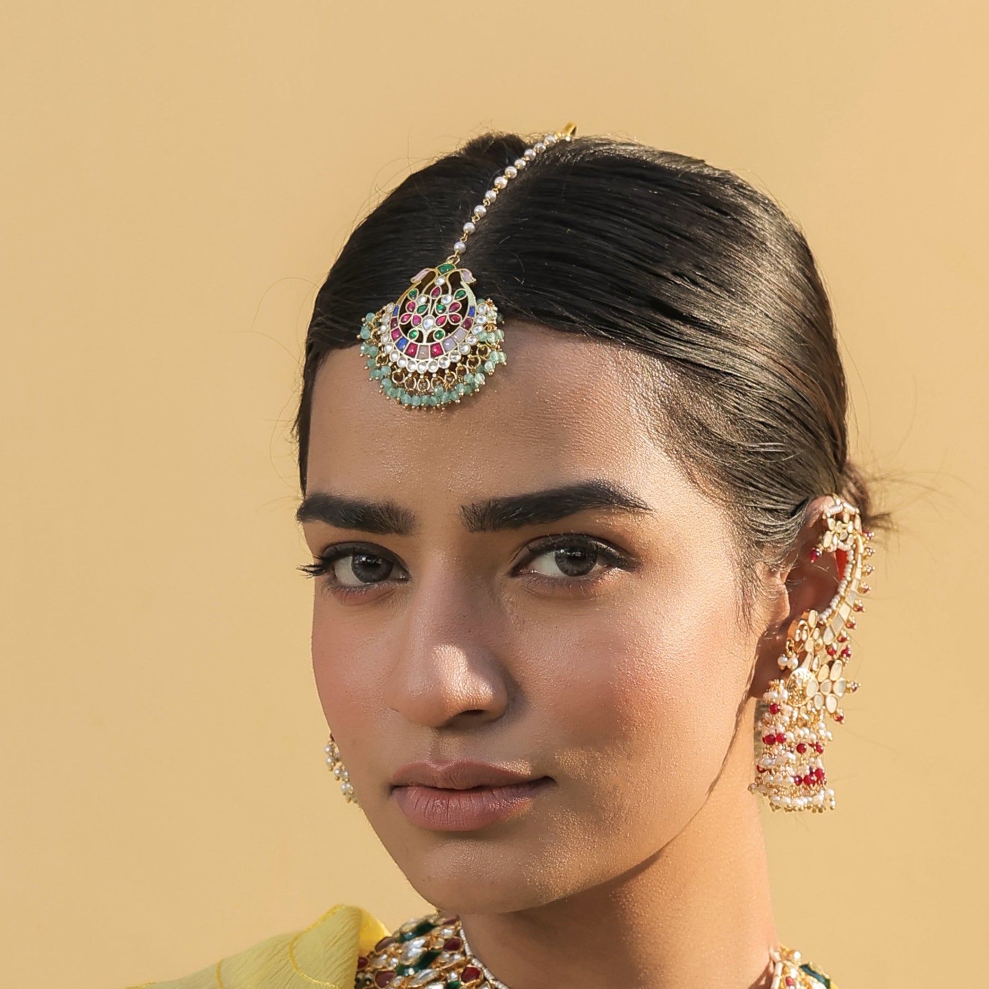 MDT419- Multi Colour Gold Plated Jadau Kundan Tika