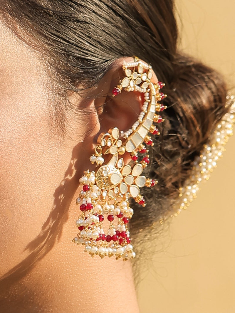 Multi Colour Gold Plated Jadau Kundan Earcuffs