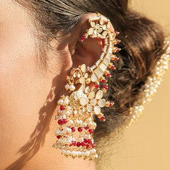MDE332- White and Green Colour Gold Plated Mother of Pearl Earcuffs