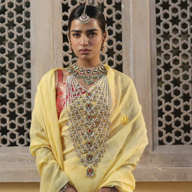 MDN417- Multi Colour Gold Plated Jadau Kundan Raani Haar- Satlada