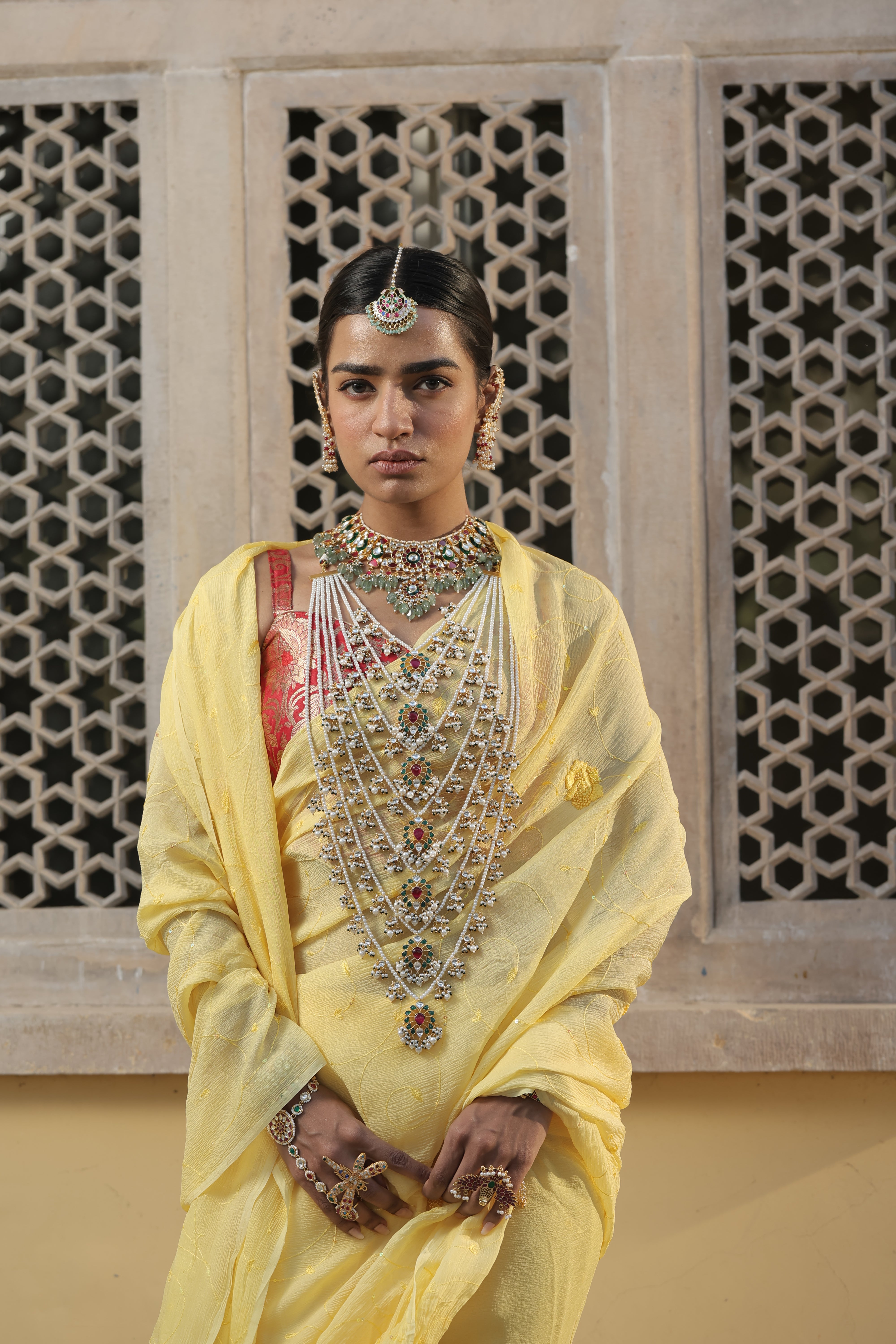 MDN417- Multi Colour Gold Plated Jadau Kundan Raani Haar- Satlada