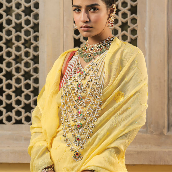 MDN417- Multi Colour Gold Plated Jadau Kundan Raani Haar- Satlada