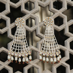 MDE372- White Colour Gold Plated Jadau Kundan Dangler Earrings