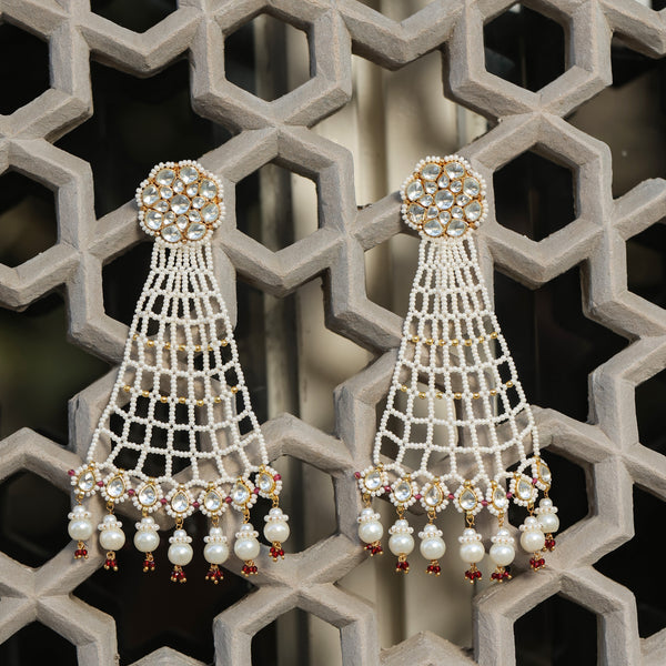 MDE372- White Colour Gold Plated Jadau Kundan Dangler Earrings