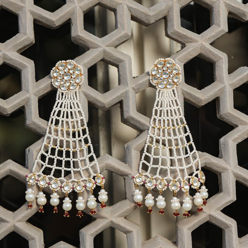 MDE372- White Colour Gold Plated Jadau Kundan Dangler Earrings